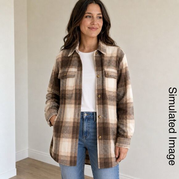 Banana Republic Jackets & Blazers - Banana Republic Womens M Brown Plaid Wool Blend Shirt Jacket Shacket